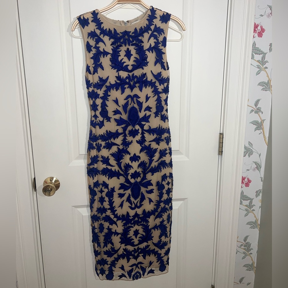 Alice + Olivia beaded royal blue midi dress, worn once!